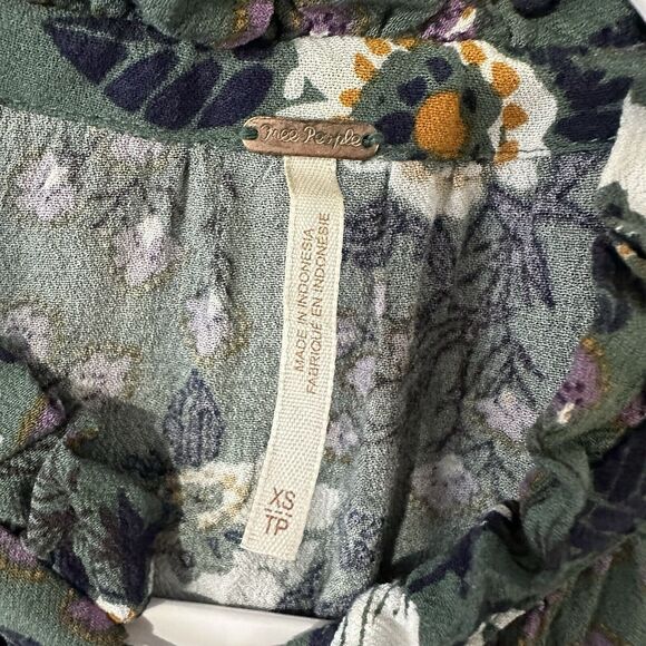 Free People Magic Mystery Size XS Boho Green Floral Mini Tunic Dress Bell Sleeve - Picture 10 of 16